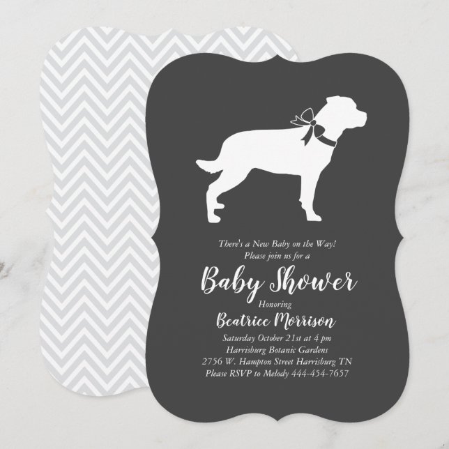 Rottweiler Baby Shower Gender Neutral Rottie Inbjudningar (Fram/baksida)