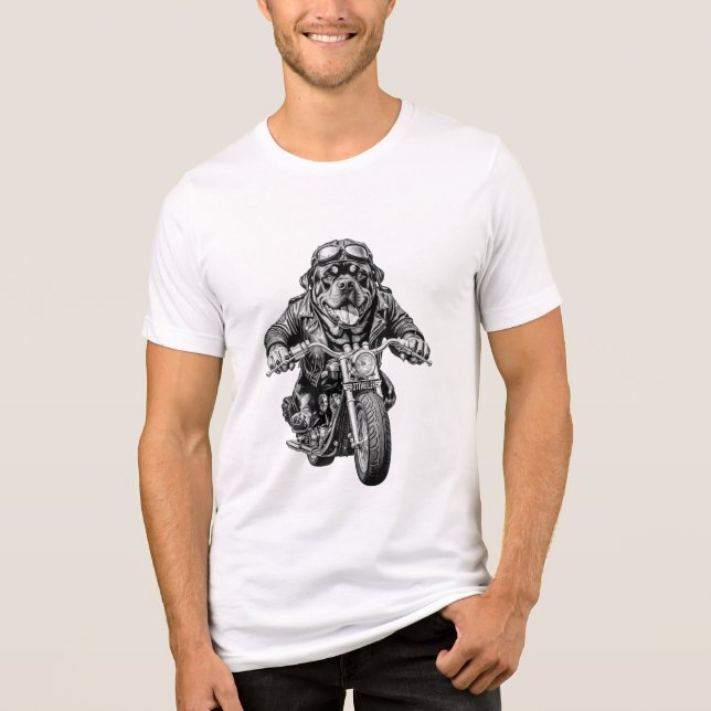 Rottweiler Biker Hund T Shirt (Framsida)