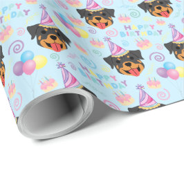 Rottweiler Birthday Gift Wrapping Paper in Blue Presentpapper