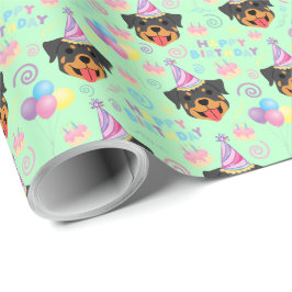 Rottweiler Birthday Gift Wrapping Paper in Green Presentpapper