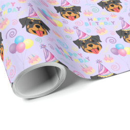 Rottweiler Birthday Gift Wrapping Paper in Purple Presentpapper