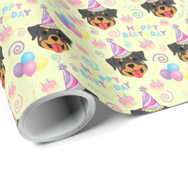 Rottweiler Birthday Gift Wrapping Paper in Yellow Presentpapper