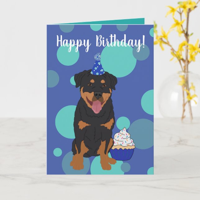Rottweiler Birthday Kort (Gul blomma)