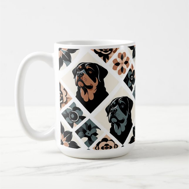 Rottweiler Blommönster Geometrisk Mönster Kaffemugg (Vänster)