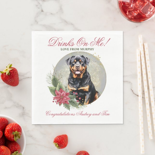 Rottweiler Bröllop Napkins with Hundar Photo Pappersservett (Insitu)