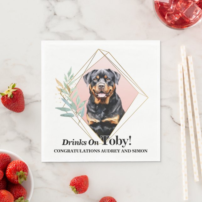 Rottweiler Bröllop Napkins with Hundar Photo Pappersservett (Insitu)