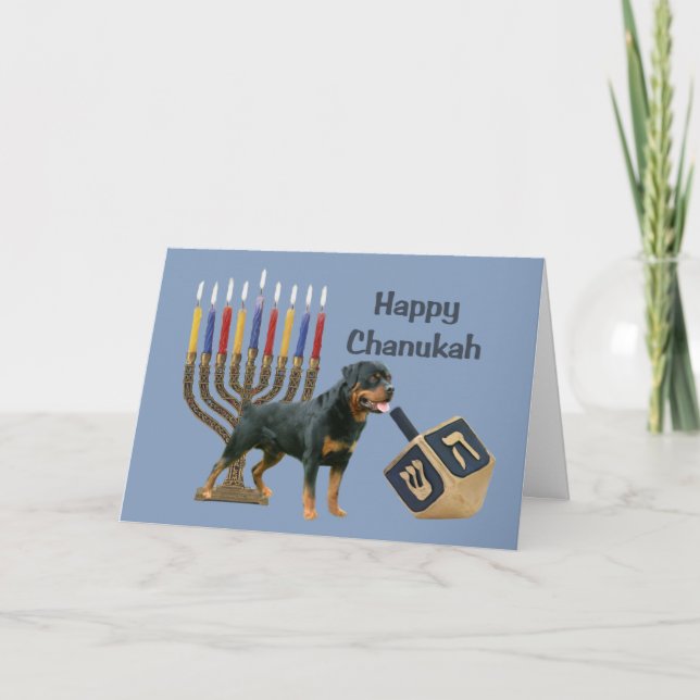 Rottweiler Chanukah kortmenora Dreidel Helgkort (Framsida)