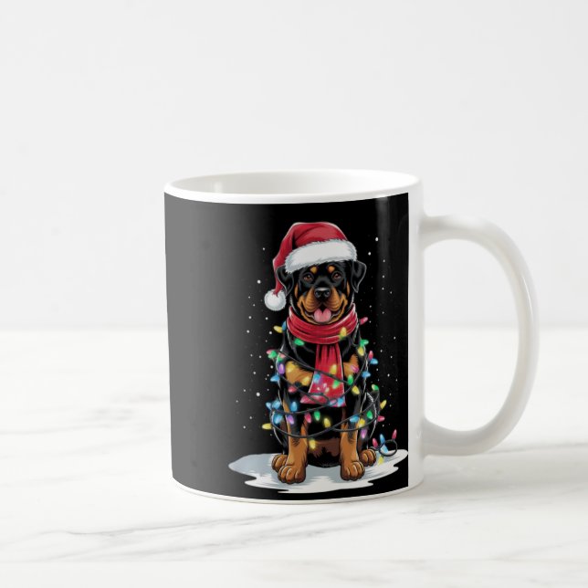 Rottweiler Christmas Tree Santa Hat Lights Xmas Do Kaffemugg (Höger)