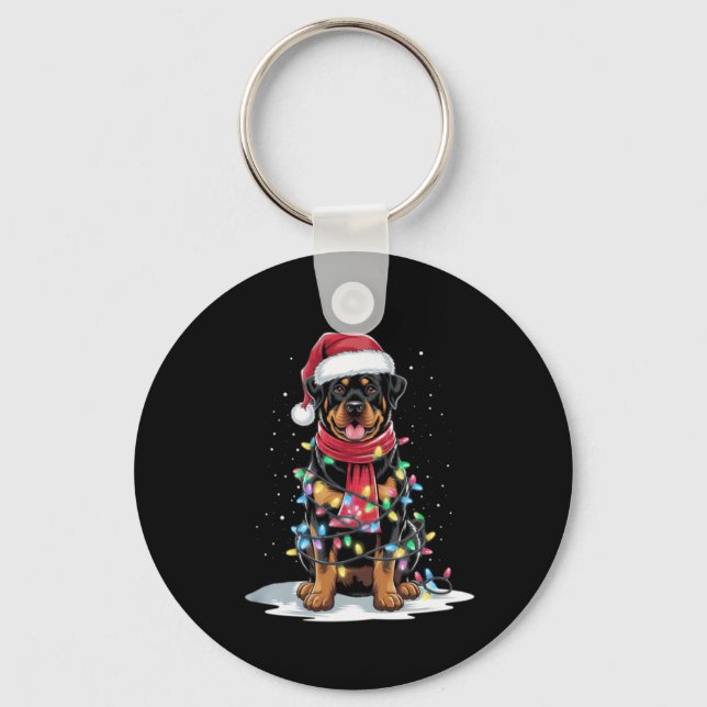 Rottweiler Christmas Tree Santa Hat Lights Xmas Do Nyckelring (Framsida)