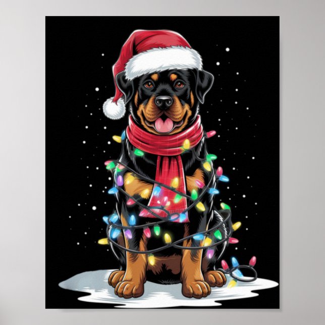 Rottweiler Christmas Tree Santa Hat Lights Xmas Do Poster (Framsidan)