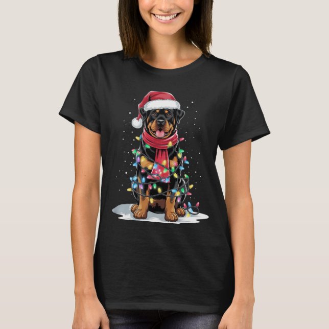 Rottweiler Christmas Tree Santa Hat Lights Xmas Do T Shirt (Framsida)