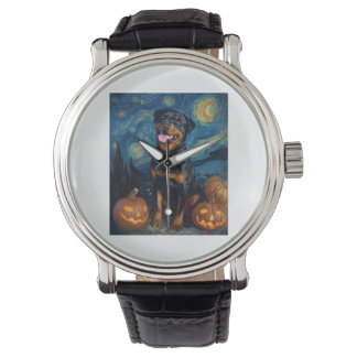Rottweiler Cute Dog Halloween Jack O Lantern Pumpk Armbandsur