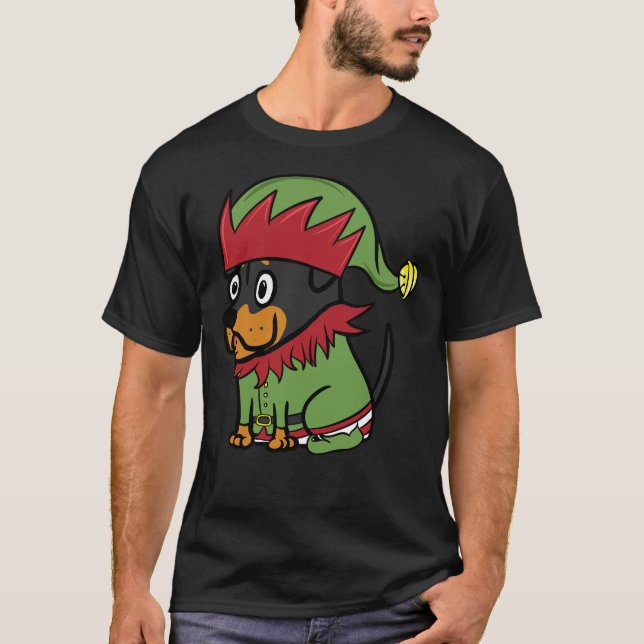 Rottweiler Cute Elf Costume jul T Shirt (Framsida)