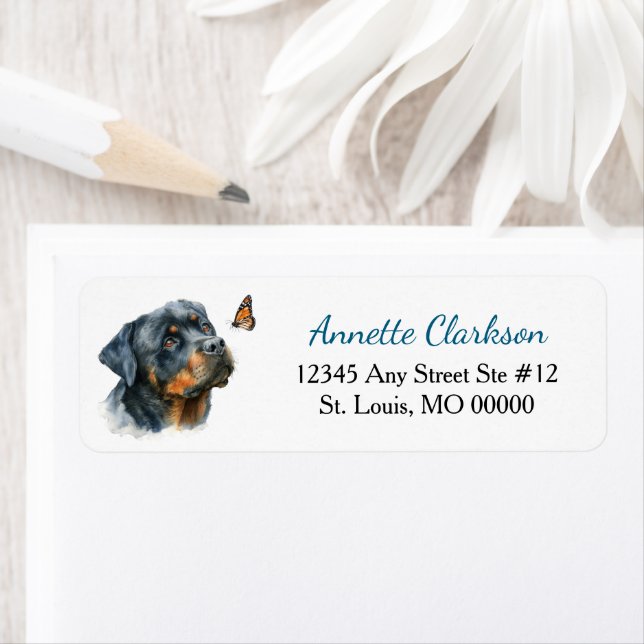 Rottweiler Dog Butterfly Wonder Returadress Etikett (Insitu)