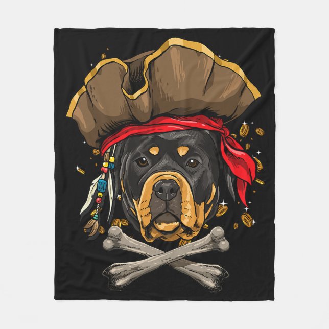 Rottweiler Dog Pirate Jolly Roger Flag Crossbones  Fleecefilt (Framsidan)