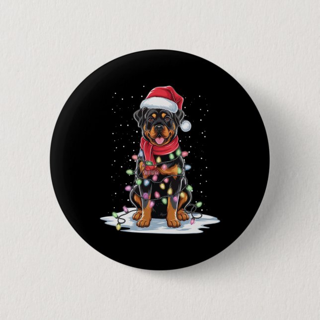Rottweiler Dog Santa Hat Christmas Tree Light Xmas Knapp (Framsida)