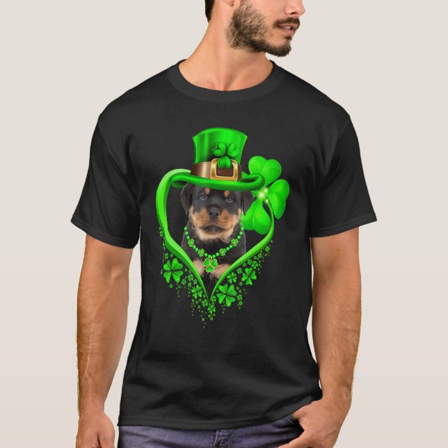Rottweiler Dog St Patricks Day Lover Irish Shamroc T Shirt (Framsida)