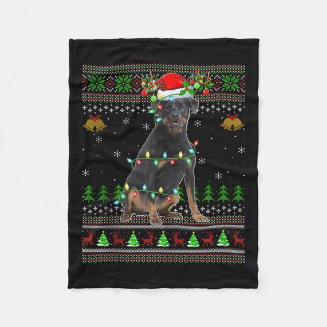 Rottweiler Dog Ugly Christmas Sweaters Holiday San Fleecefilt (Framsidan)