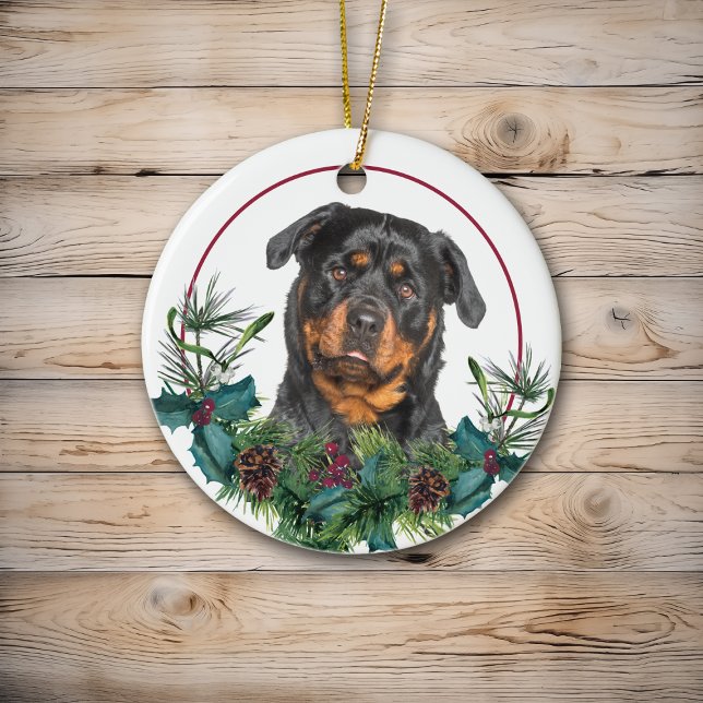 Rottweiler Evergreen Berry Wandan Julgransprydnad Keramik (Skapare uppladdad)