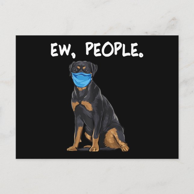 rottweiler få människor hund som bär ansiktsmask meddelande vykort (Framsida)