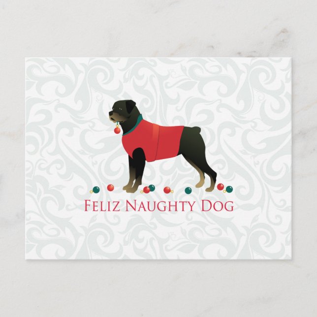 Rottweiler Feliz Naughty Hund juldesign Helg Vykort (Framsida)
