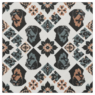 Rottweiler Floral Geometric Pattern Tyg