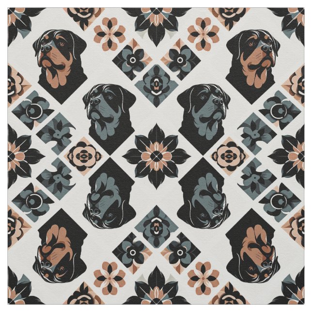 Rottweiler Floral Geometric Pattern Tyg (Provkarta)