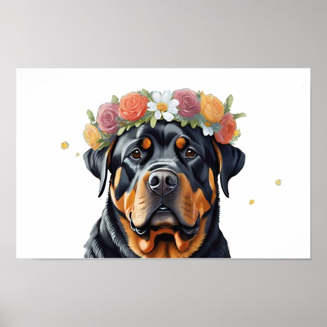 Rottweiler Flower Krona Poster (Framsidan)