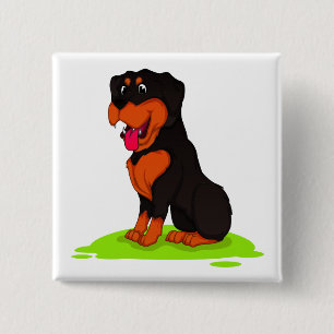 Rottweiler för Tecknaden Cute Puppy Hund älskare Knapp