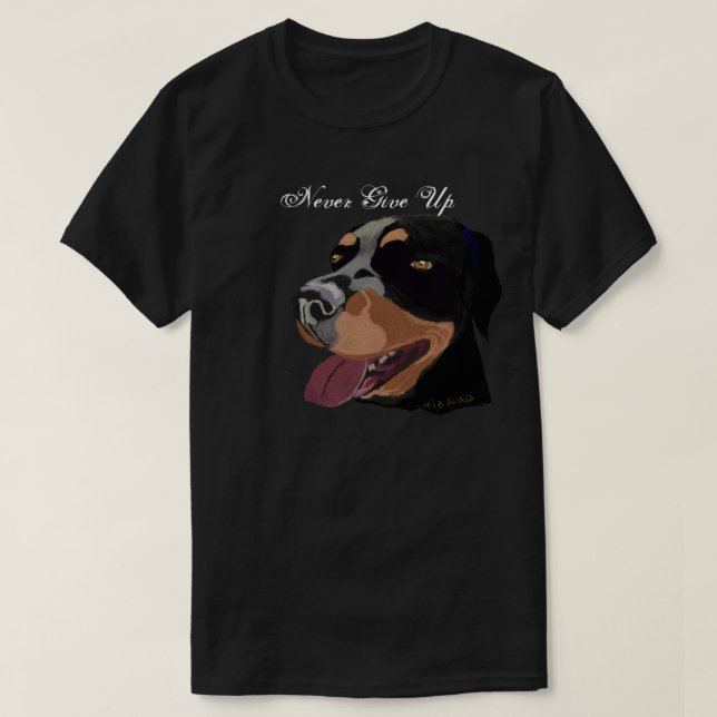 Rottweiler Ge aldrig upp T Shirt (Design framsida)