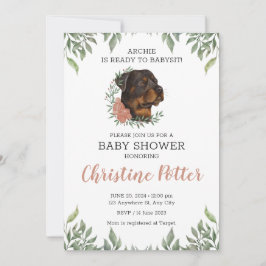 Rottweiler Girl Hund Boho Greenery Baby Shower Inbjudningar
