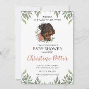 Rottweiler Girl Hund Boho Greenery Baby Shower Inbjudningar
