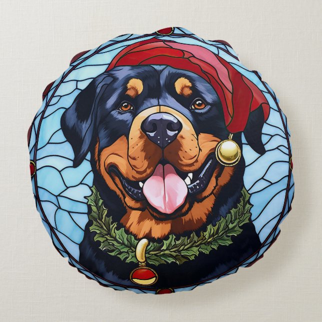 Rottweiler Glass-jul Rund Kudde (Baksidan)