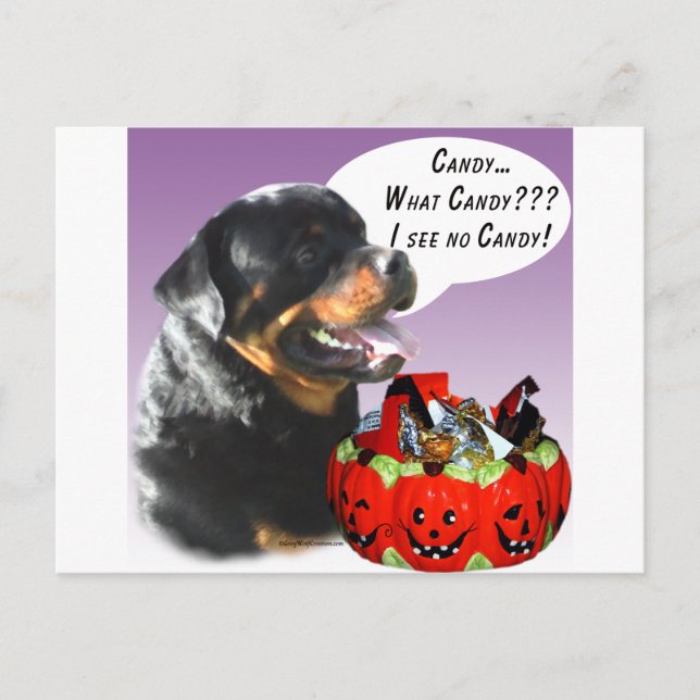Rottweiler Halloween Candy Vykort (Framsida)