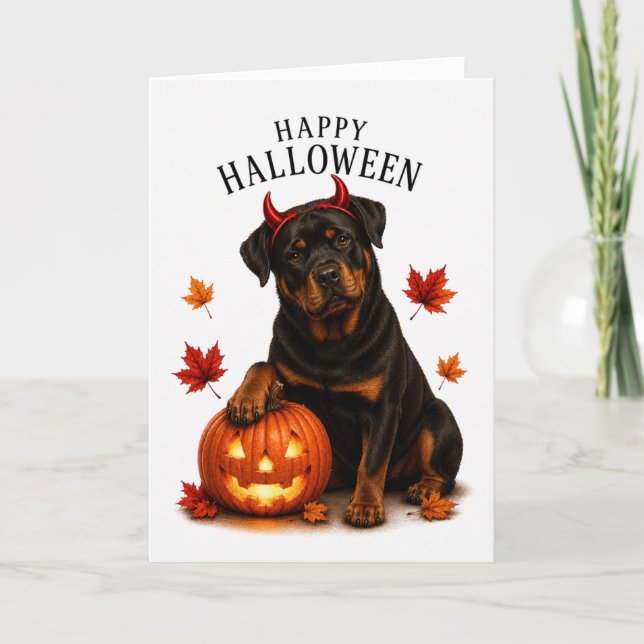 Rottweiler Halloween Djävulshund Kort (Framsida)