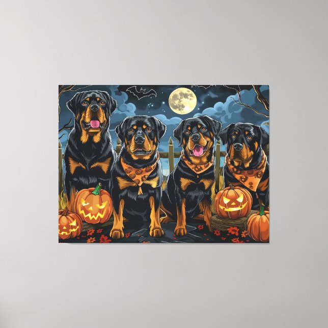 Rottweiler Halloween Kuslig Canvastryck (Framsida)