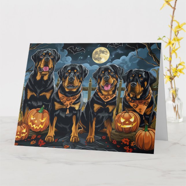 Rottweiler Halloween Kuslig Kort (Gul blomma)