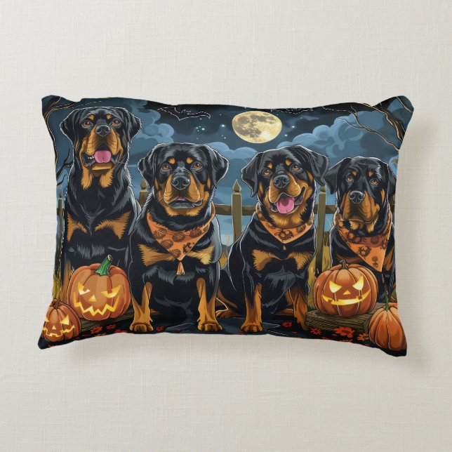 Rottweiler Halloween Kuslig Prydnadskudde (Baksidan)