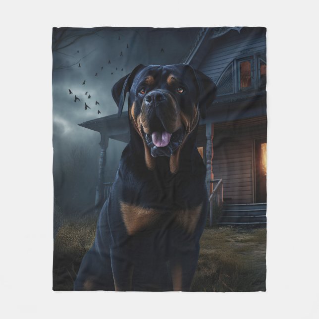 Rottweiler Halloween Scary Fleecefilt (Framsidan)