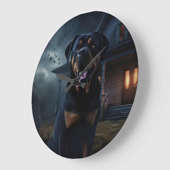 Rottweiler Halloween Scary Stor Klocka (Vinkel)