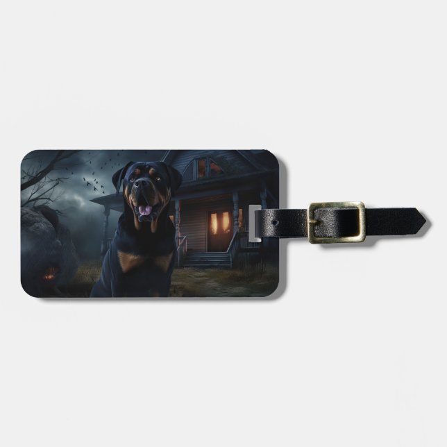 Rottweiler Halloween Skräckinjagande Bagagebricka (Horisontell Framsida)