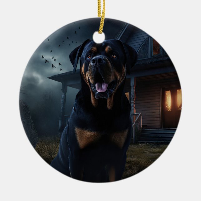 Rottweiler Halloween Skräckinjagande Julgransprydnad Keramik (Framsidan)