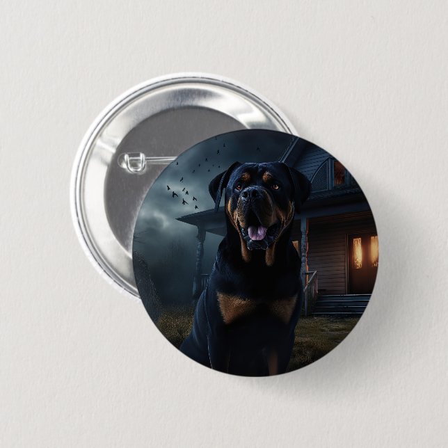 Rottweiler Halloween Skräckinjagande Knapp (Framsida & baksida)
