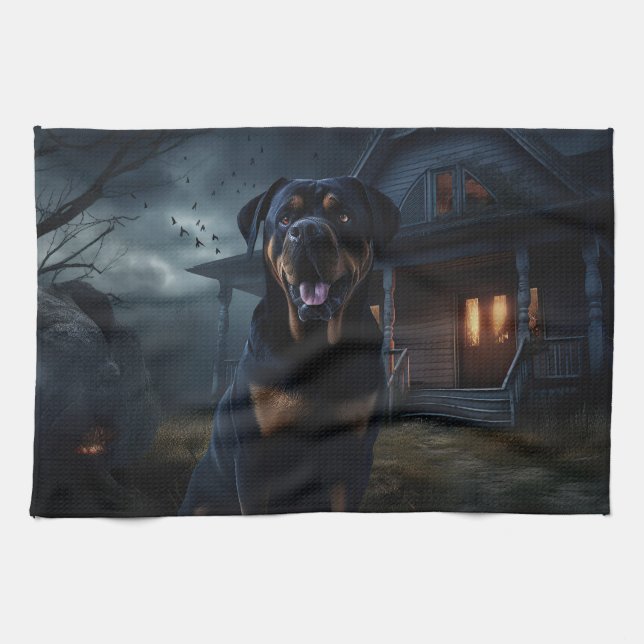 Rottweiler Halloween skrämmande  Kökshandduk (Horisontell)