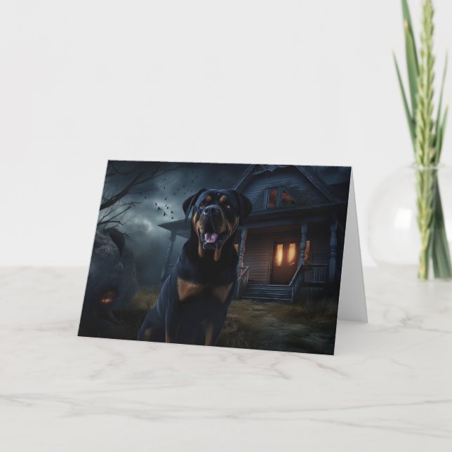 Rottweiler Halloween skrämmande  Kort (Framsida)