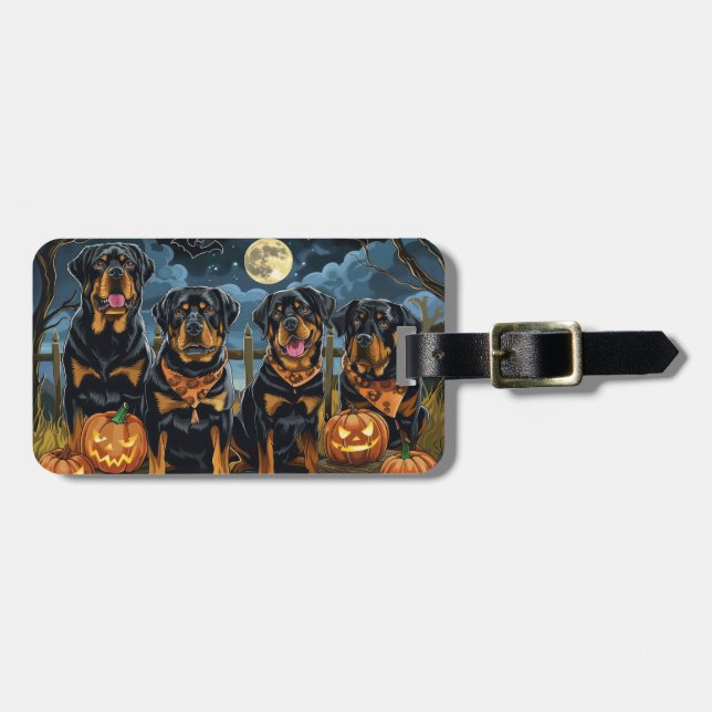 Rottweiler Halloween Spooky Bagagebricka (Horisontell Framsida)