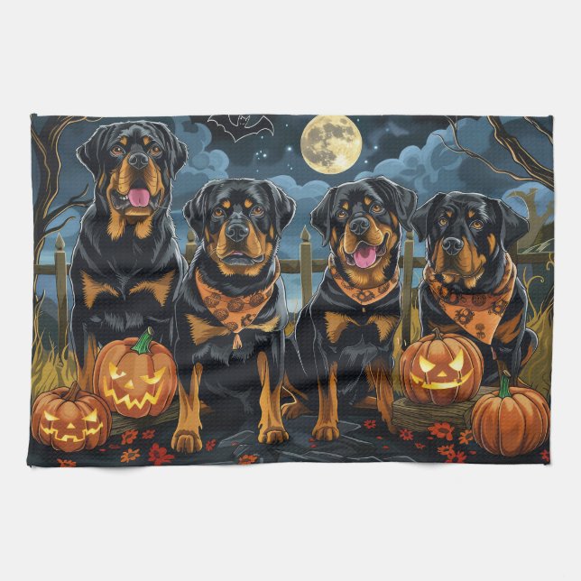Rottweiler Halloween Spooky Kökshandduk (Horisontell)
