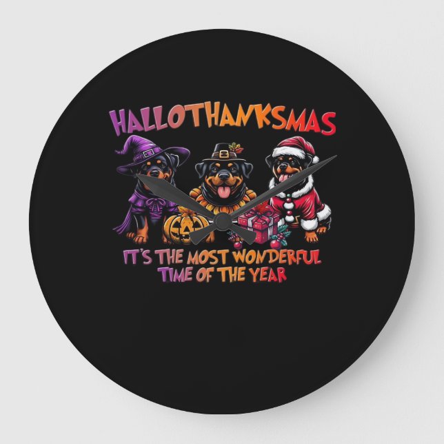 Rottweiler Halloween Thanksgiving jul Classi Stor Klocka (Framsida)