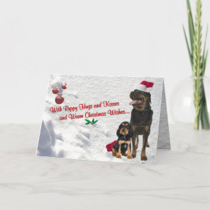 Rottweiler-hälsningskort för julklapp i Snö-scenen Helgkort