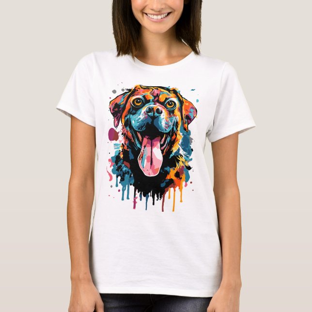 Rottweiler Head T-Shirt - Rottweiler Colorful Hund (Framsida)